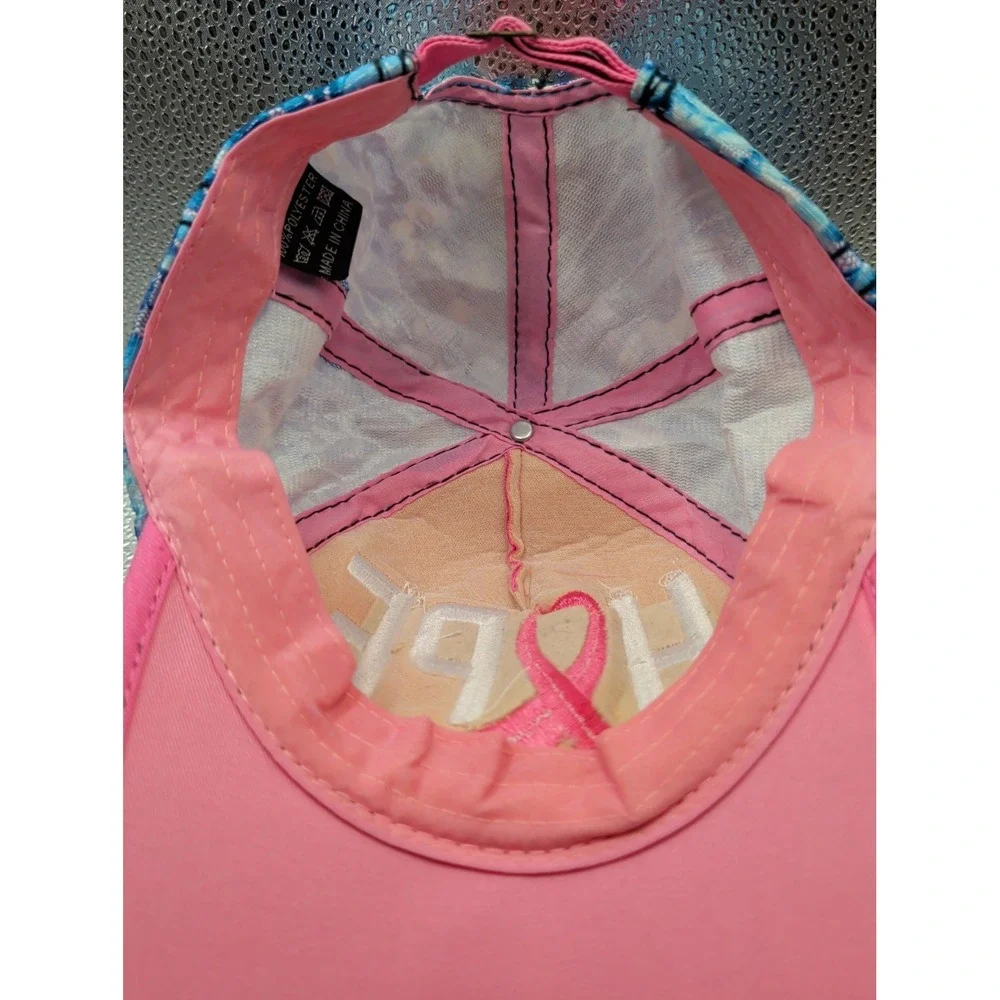 Bling Studded Cotton Denim Cap Breast Cancer Hope Pink Ribbon